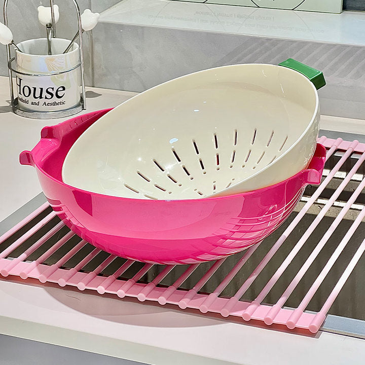Double-Layer Drain Basket for Kitchen Washing and Vegetable Storage