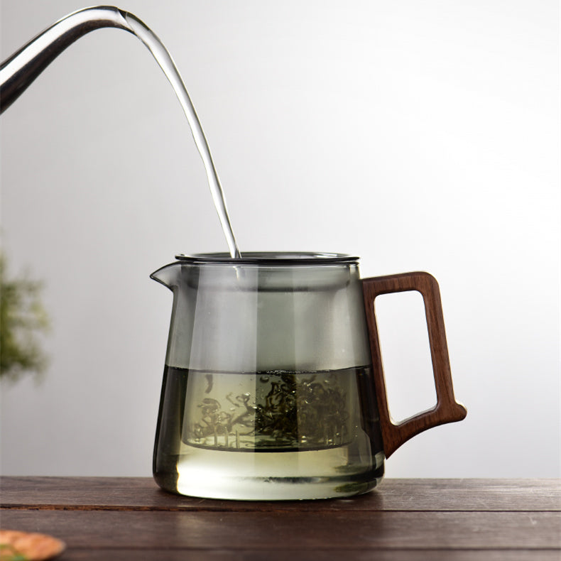 High Temperature Resistant Borosilicate Glass Teapot with Wooden Handle 550ml