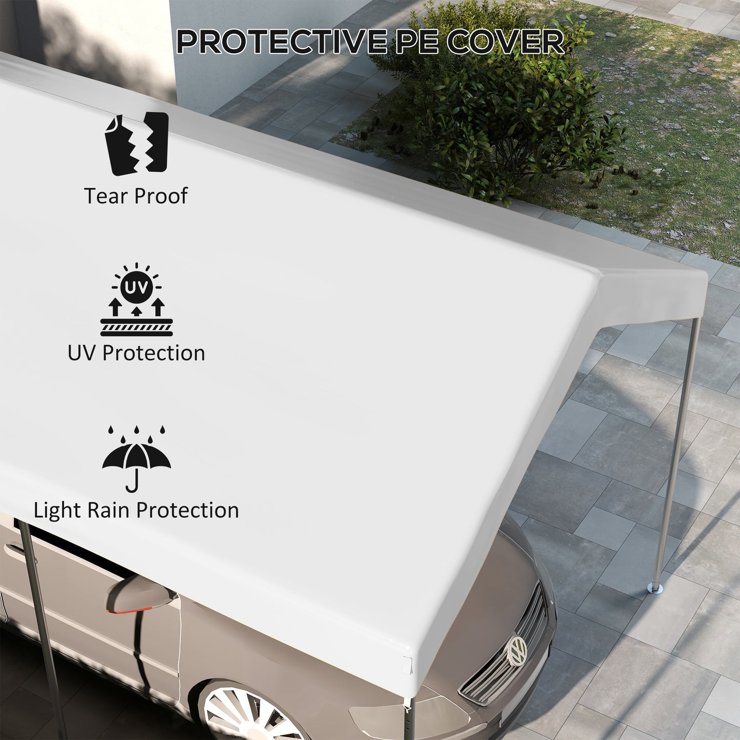 19.7' x 9.7' Carport Canopy Replacement Cover with Bungee Cords - White