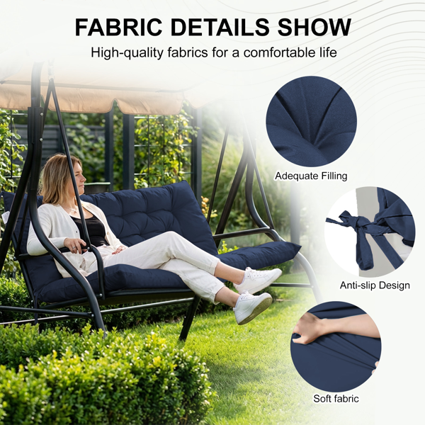 Waterproof 70-Inch Outdoor Swing Cushion with Backrest - Dark Blue