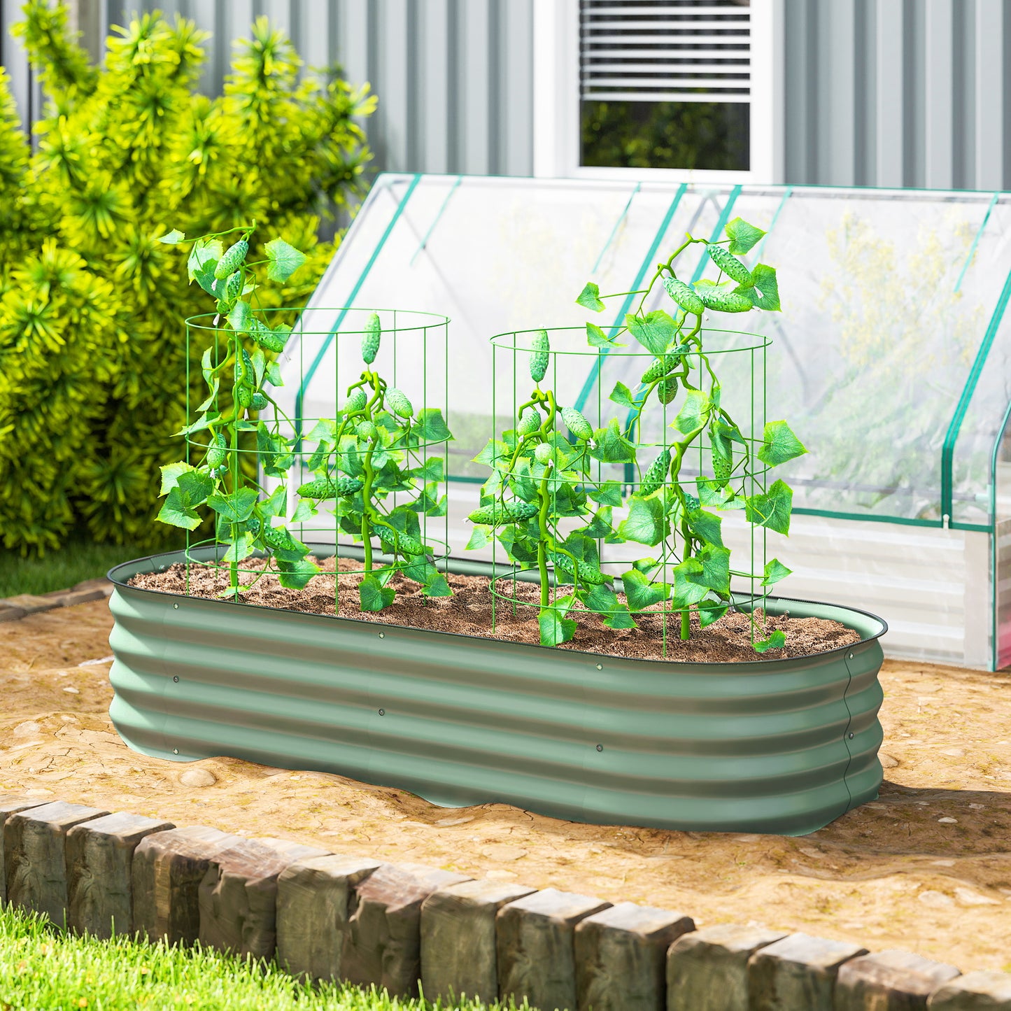 Galvanized Raised Garden Bed Kit - Modular Metal Planter Box with Safety Edging, Green, 595x360x170 mm