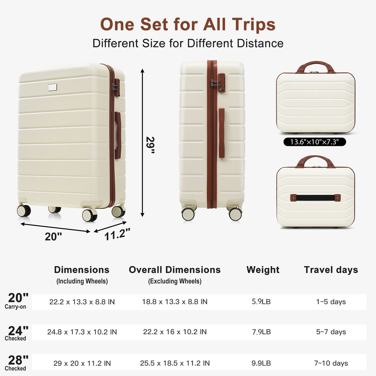 Expandable 6-Piece Hardside Luggage Set with TSA Lock - Ivory