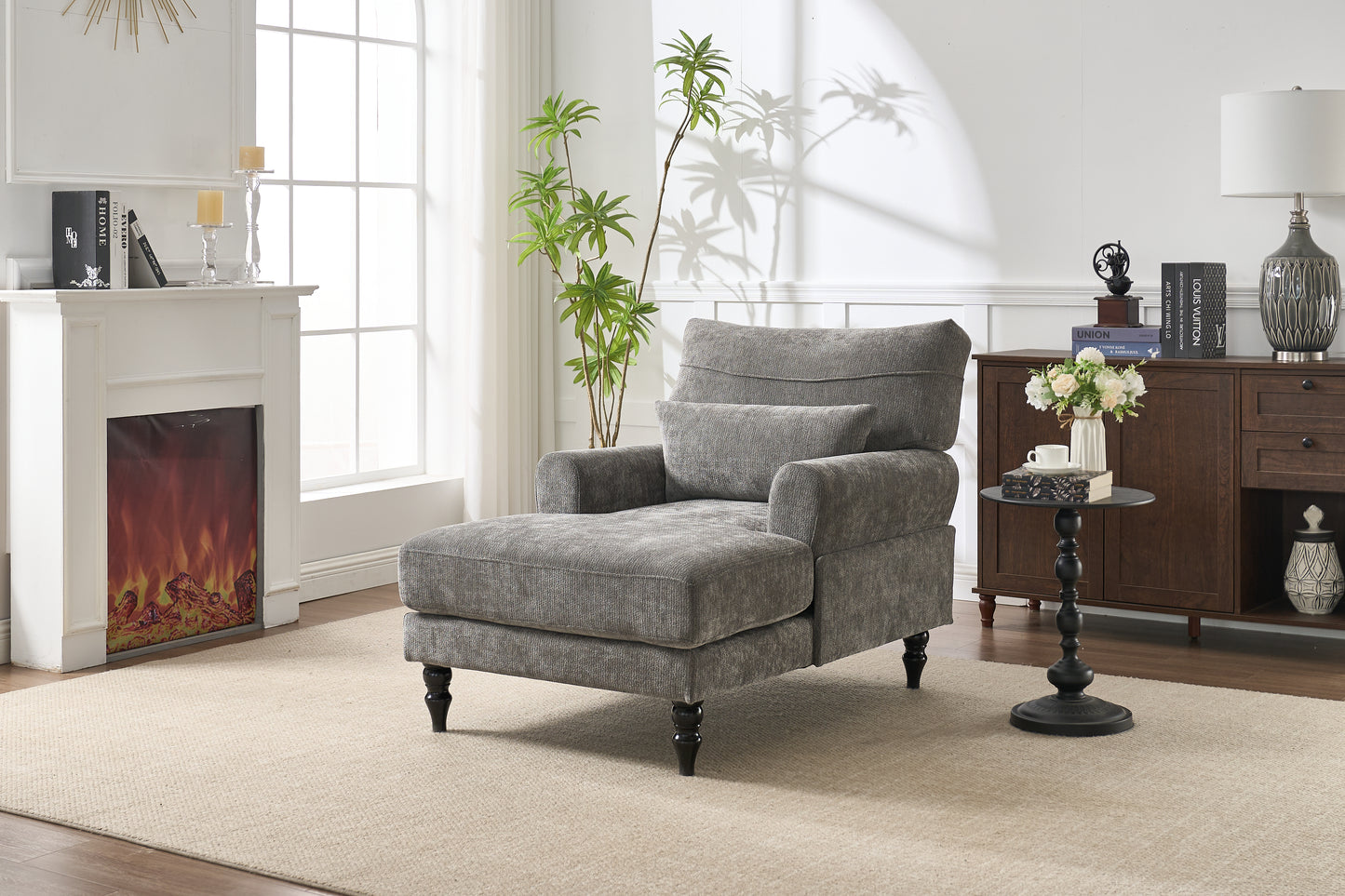 Modern Grey Chaise Lounge - Upholstered Recliner Sofa Chair