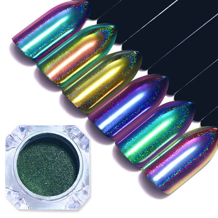 Mirror Effect Nail Art Powder Set - Rainbow Peacock Aurora Laser Finish