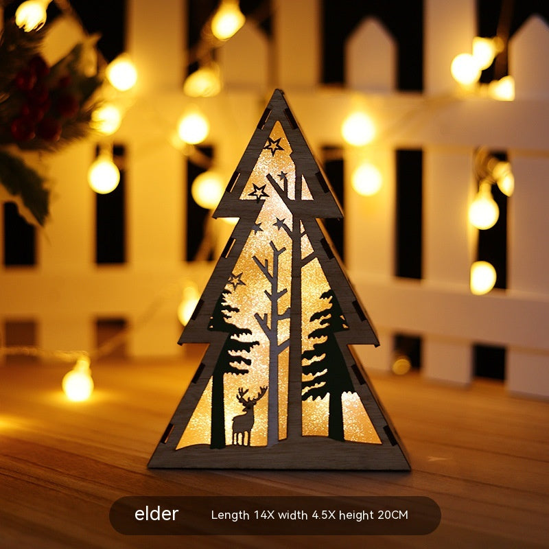 Christmas Wooden Luminous Ornaments with Lights - Festive Holiday Decor