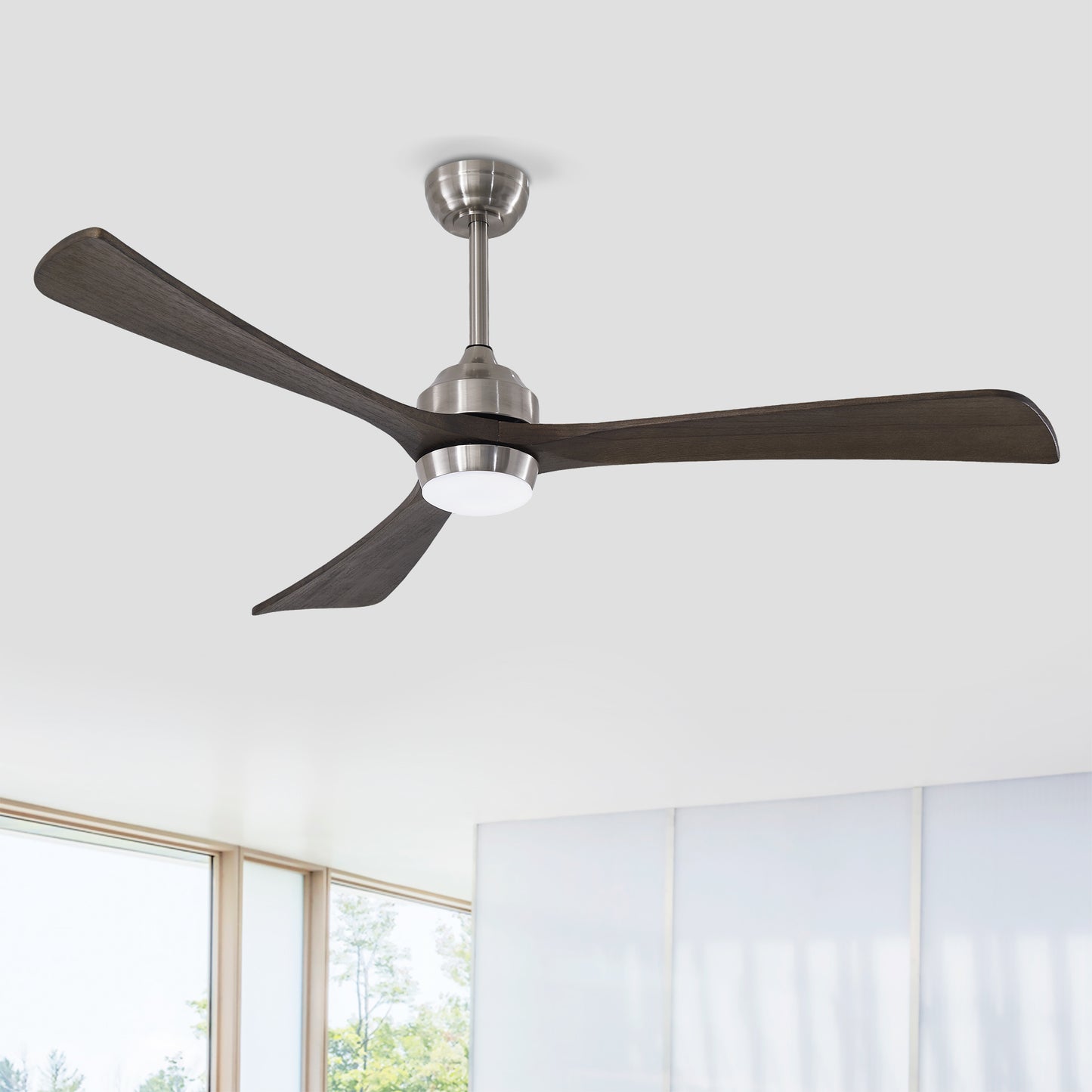 62" Solid Wood Blades Ceiling Fan with Lights & Remote Control - Nickel