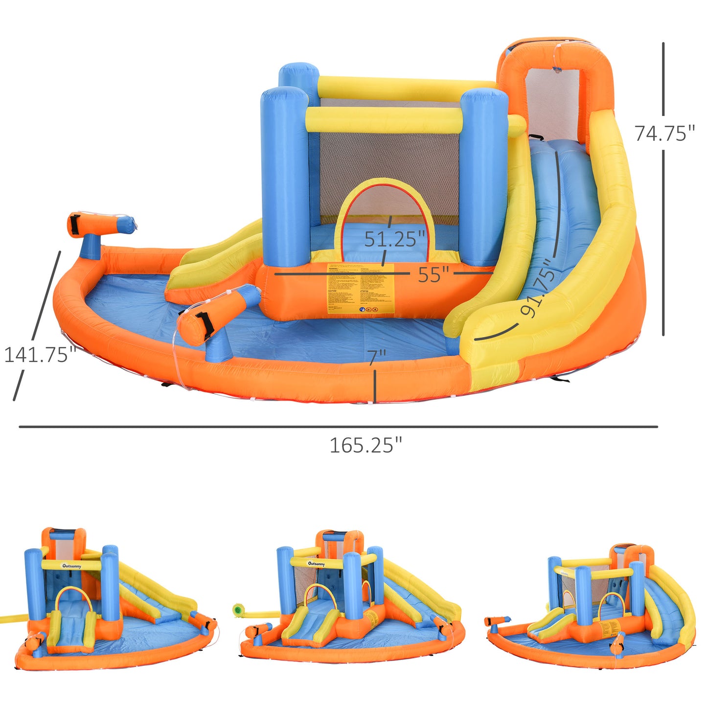 Kids 5-in-1 Inflatable Water Slide Bounce House with Pool