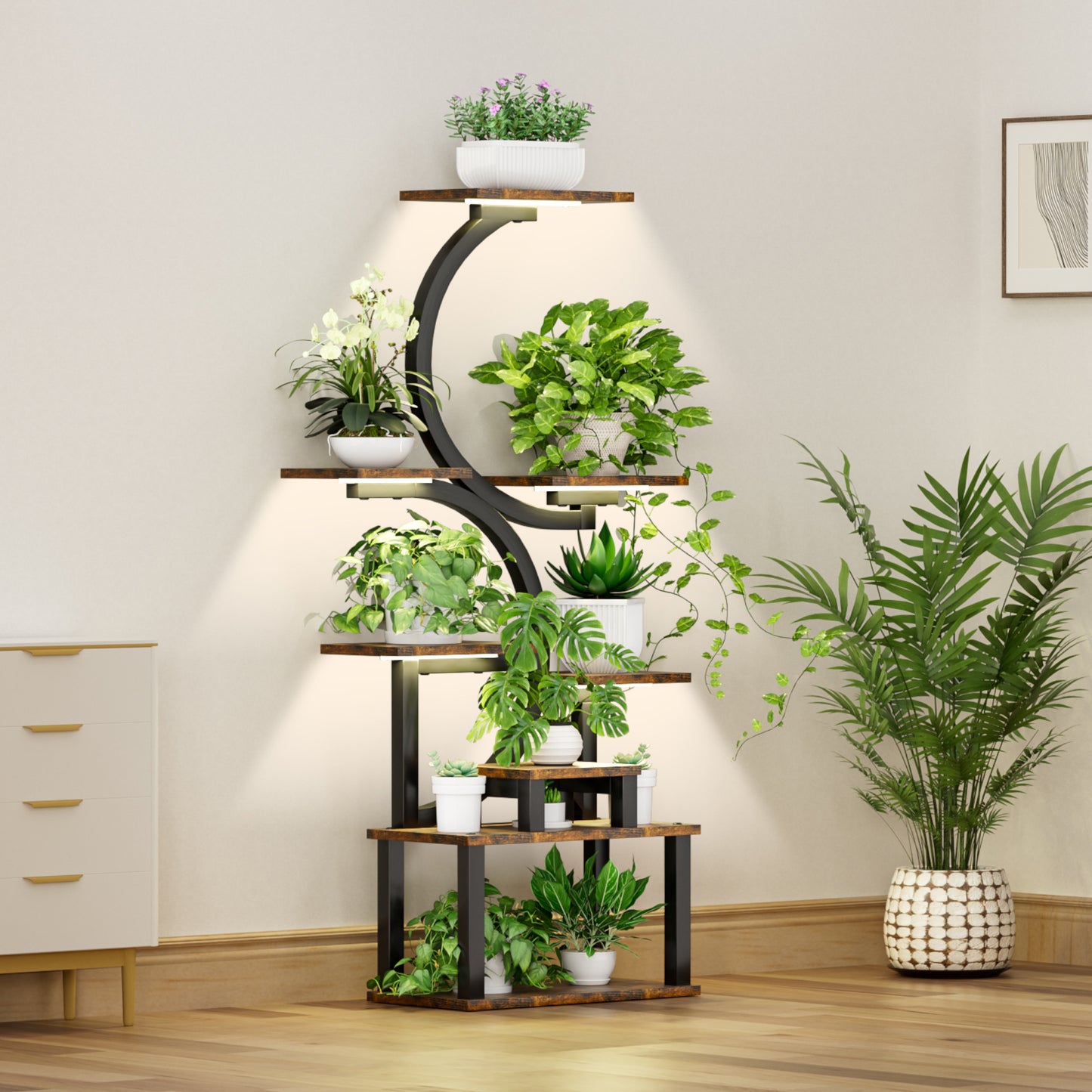 8-Tiered Indoor Plant Stand With 5 Grow Lights, 10-Level Stepless