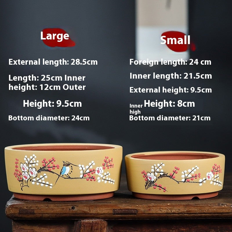 Indoor Bonsai Flower Pot - Round Purple Sand Plant Container for Home Garden