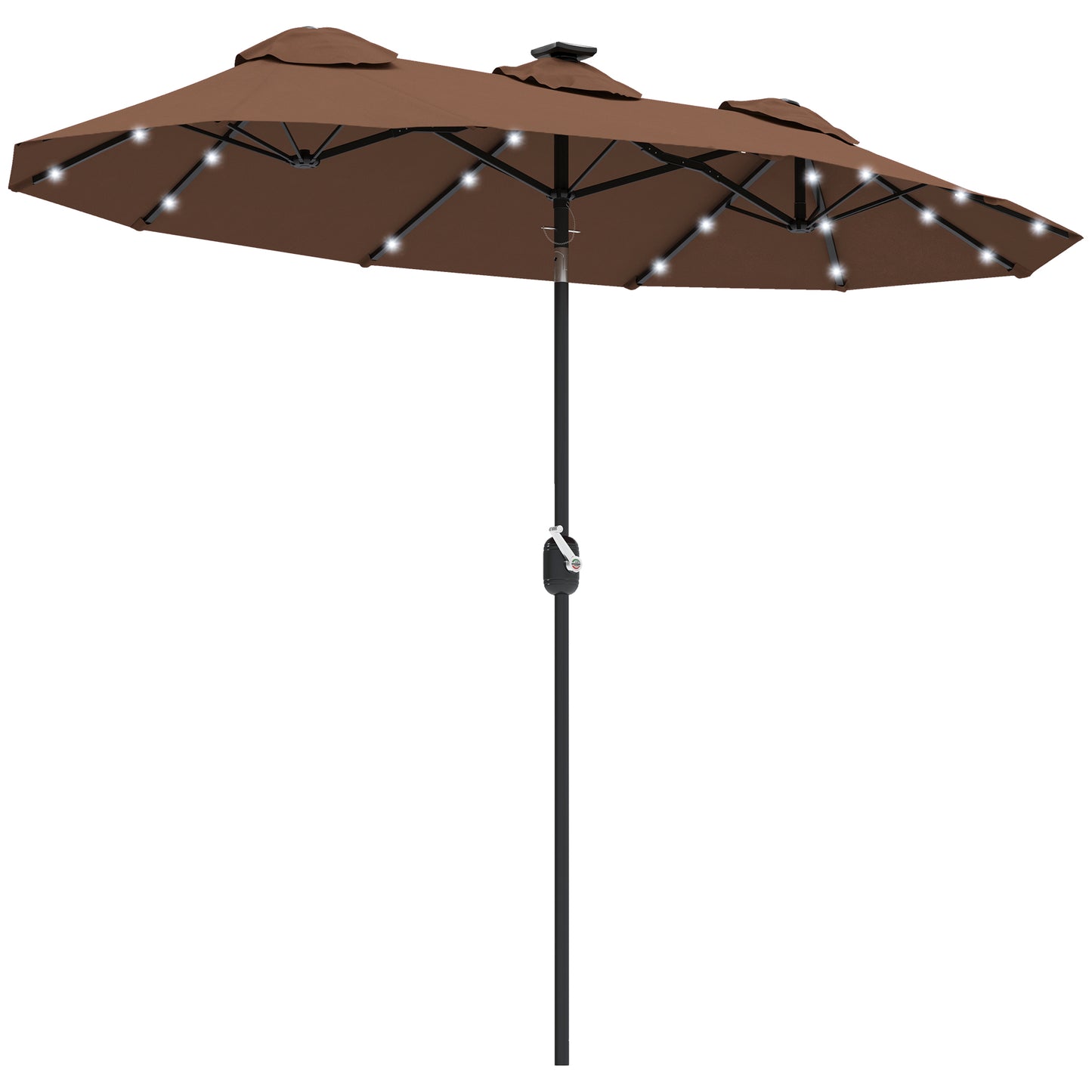 Double-Sided Patio Umbrella with LED Lights - Coffee