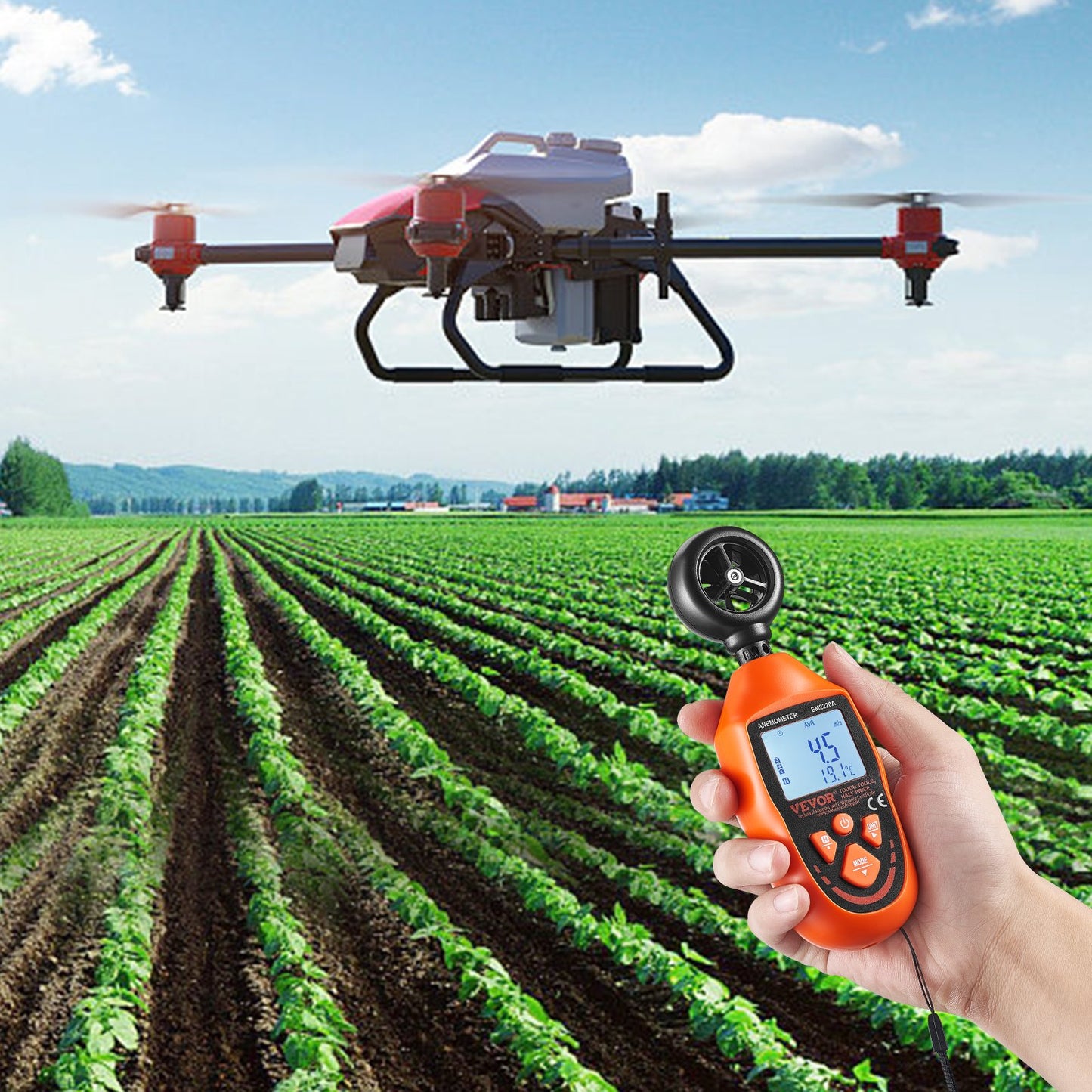 Digital Wind Speed Meter with Backlight - Wind Temperature & Air Flow Gauge - Orange