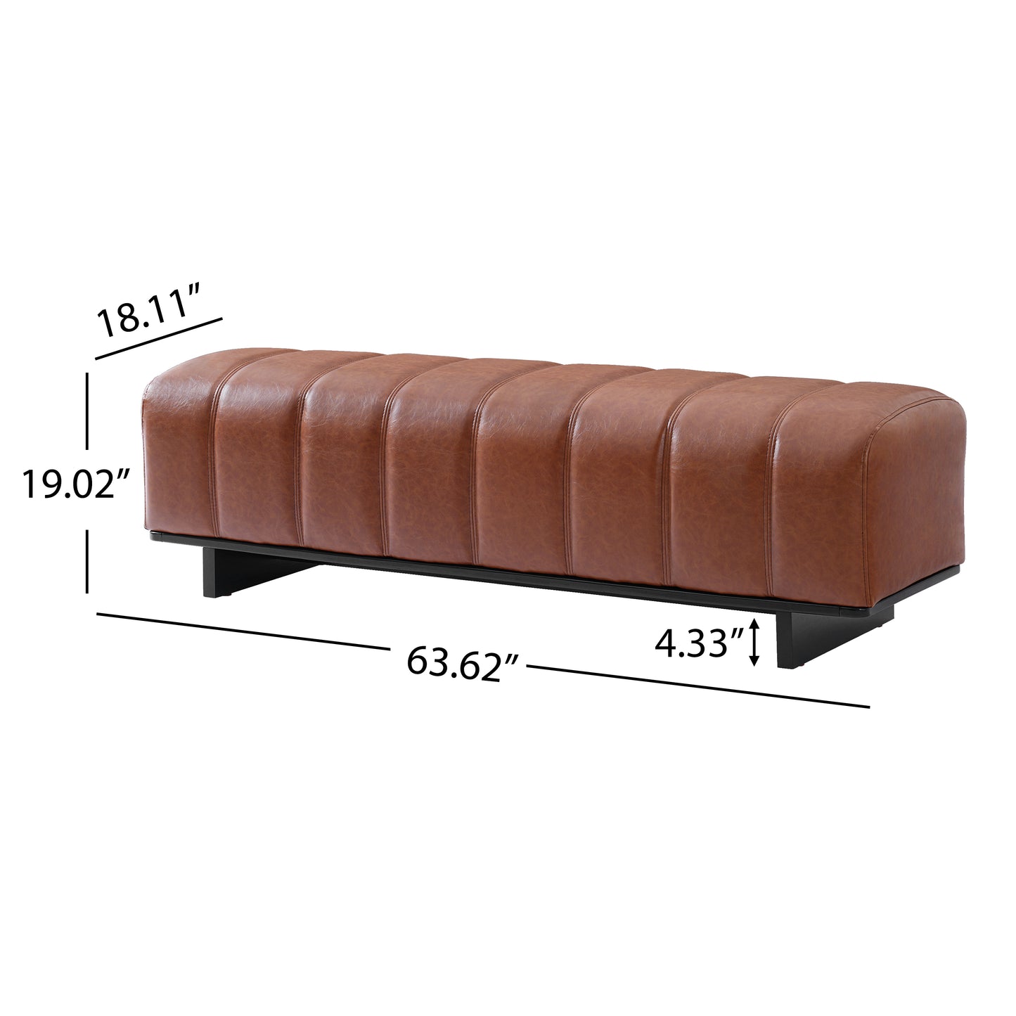 Indoor Dining Bench - Brown PU Fabric with Rubber Wood Legs