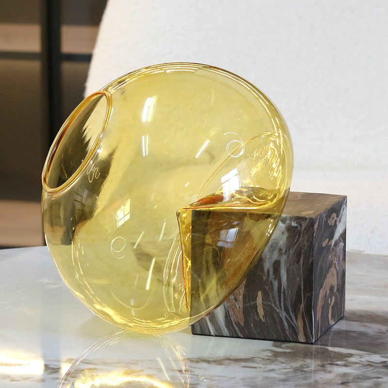 Glass Flower Vase with Metal Base - Elegant Home Decor