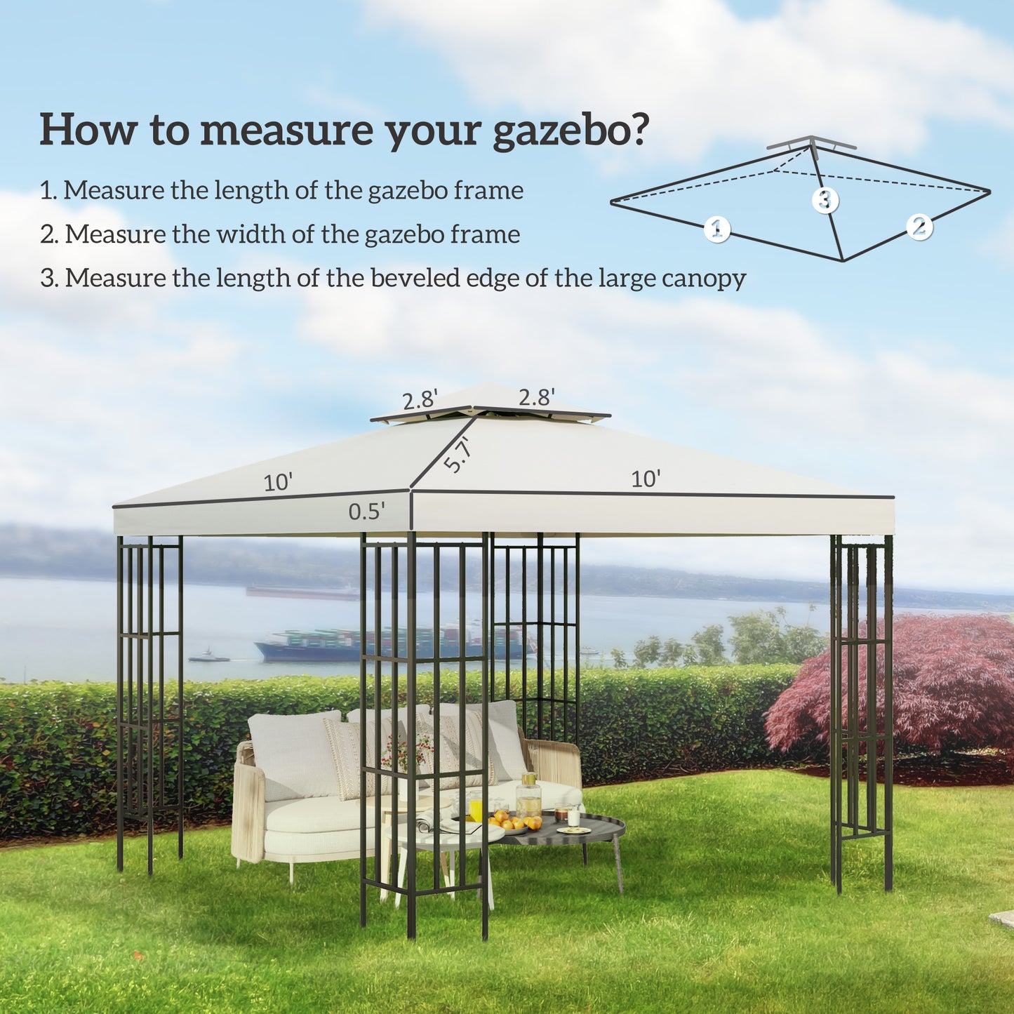 Replacement Canopy Top for 10x10 Gazebo - Cream White