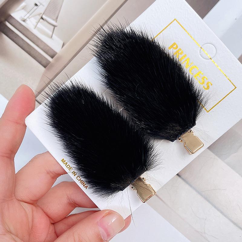 Women's Mink Hair Seamless Plush Hairpin - Retro Japanese Korean Style