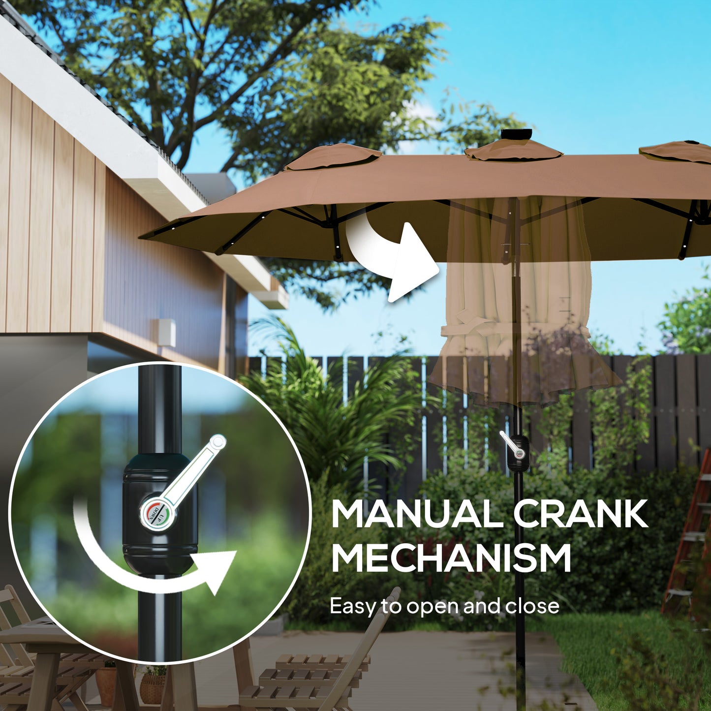 Double-Sided Patio Umbrella with Solar LED Light - Coffee