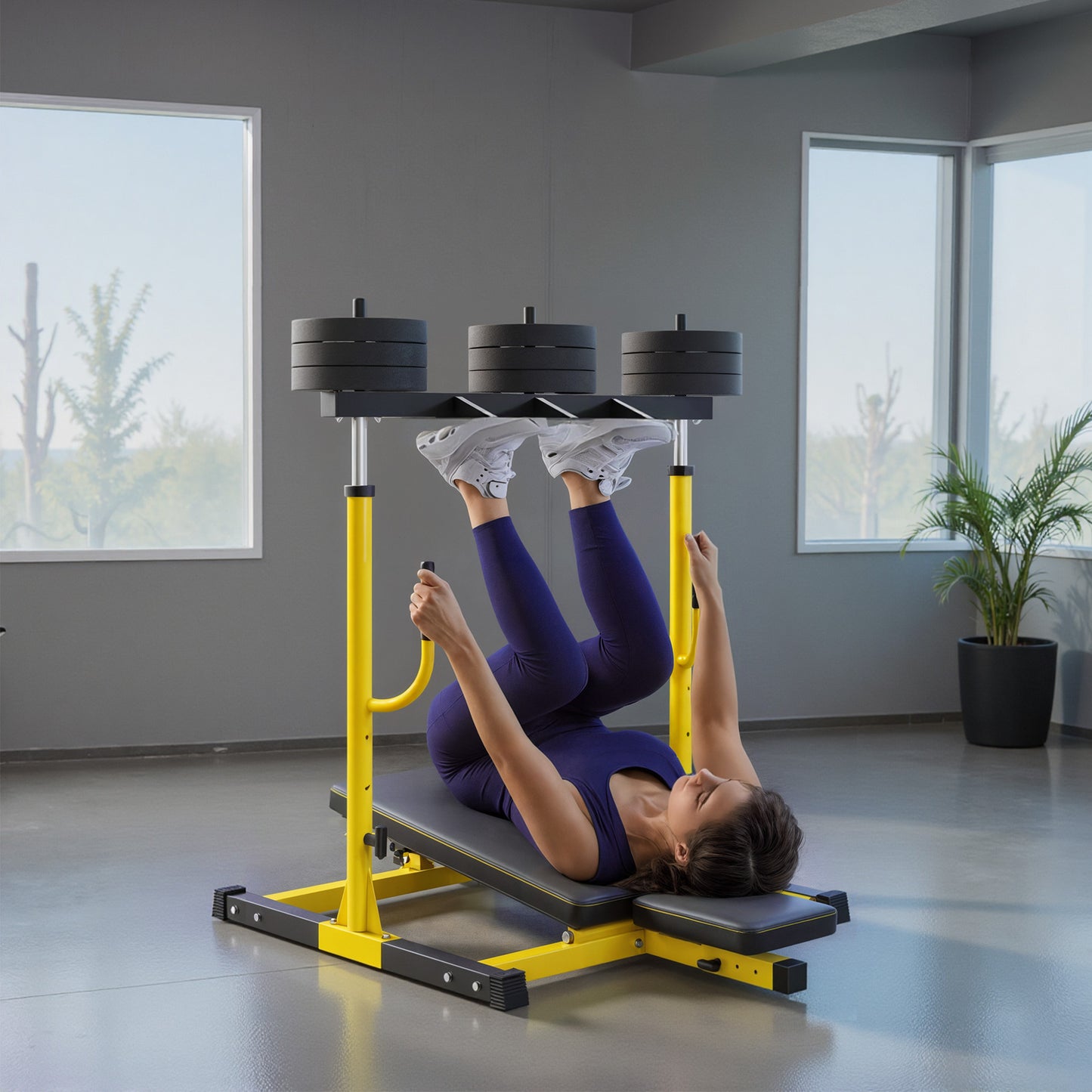 Adjustable Vertical Leg Press Machine for Home Gym - Yellow