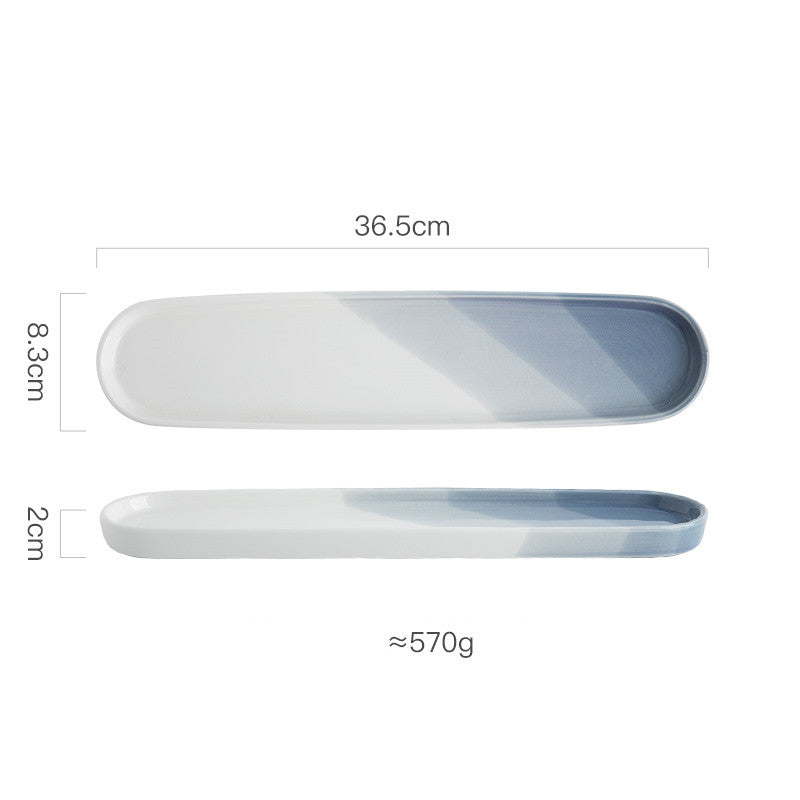 Japanese Ceramic Sushi Plate - Long Rectangular Porcelain Serving Dish
