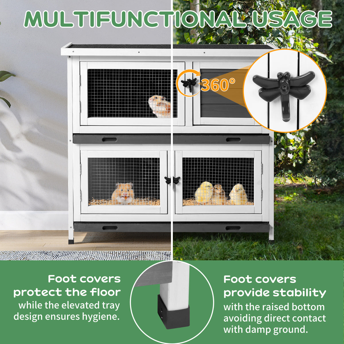 2-Story Pet Cage with Pull-Out Trays for Small Animals - Grey Cedar