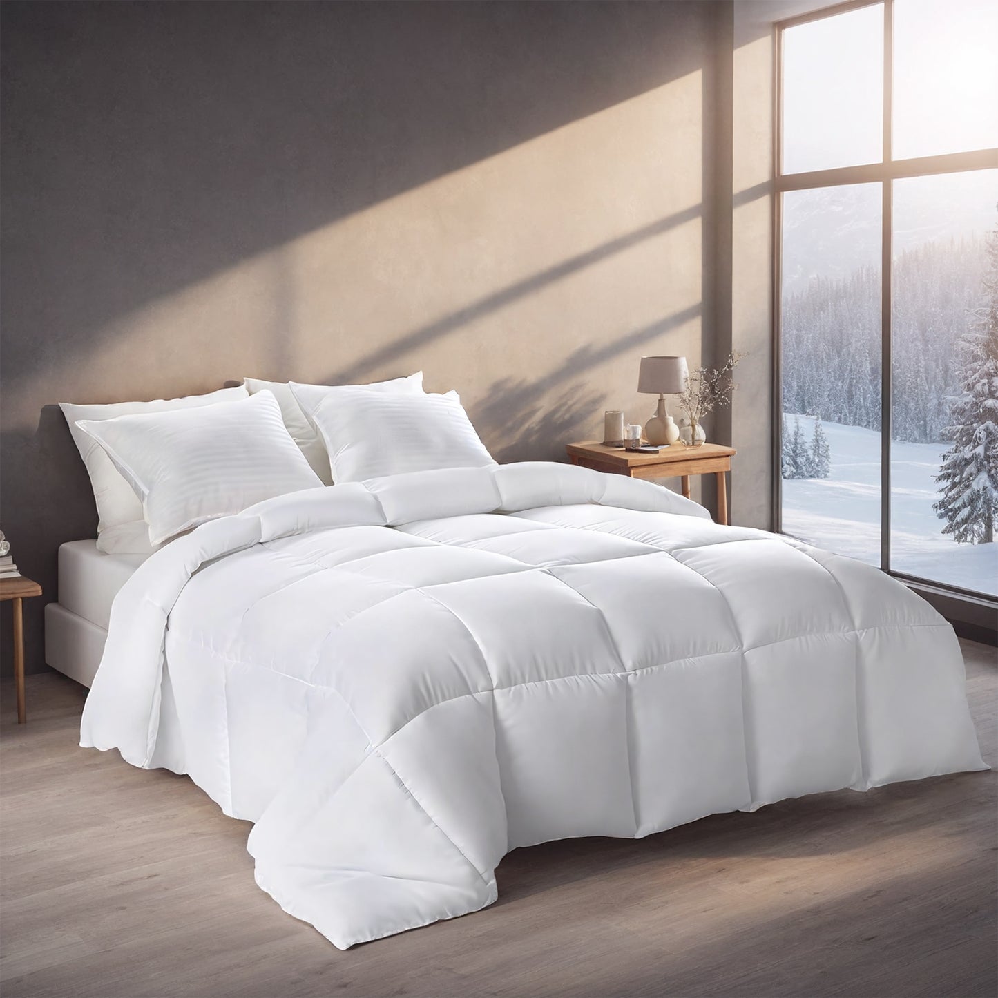 Luxury White Checkered Quilted Duvet Set - Winter-Weight Comfort