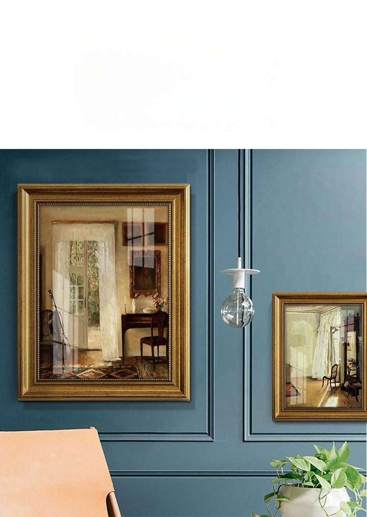 European American Style Decorative Oil Painting with Gold Frame - Landscape or Character
