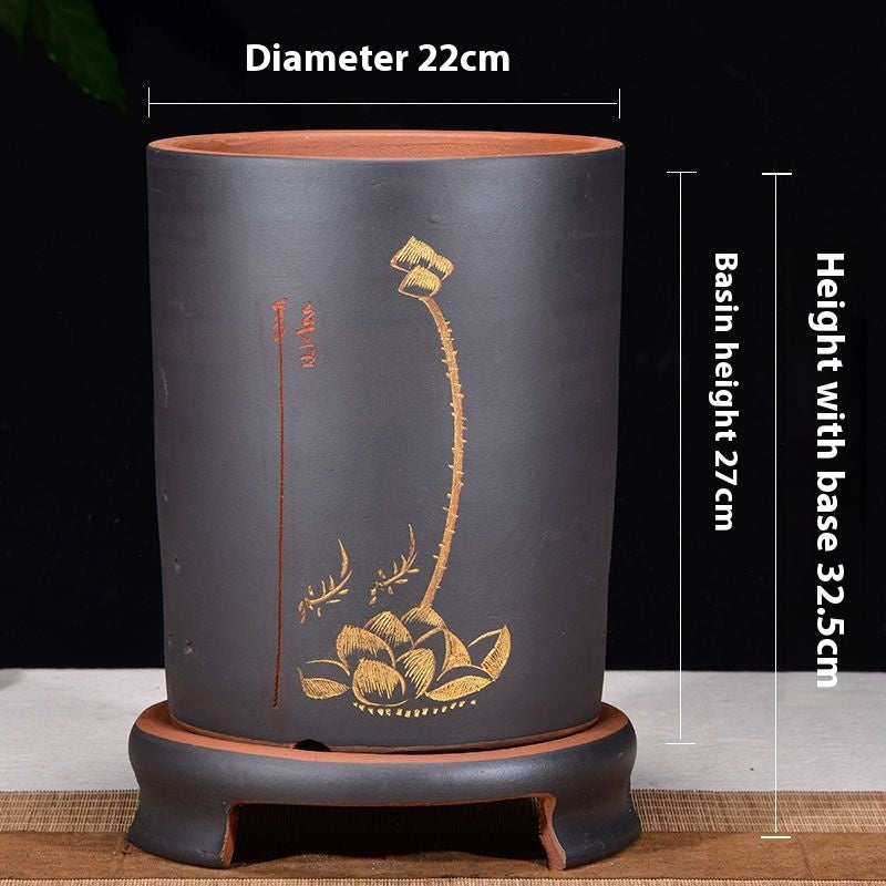 Large Ceramic Flowerpot with Purple Sand Finish - Modern Garden Decor