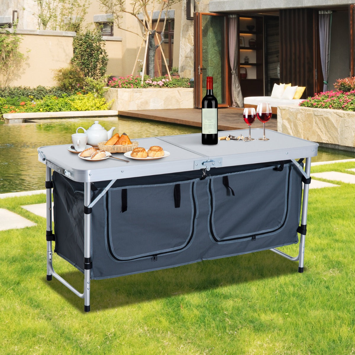 47" Portable Aluminum Camping Table with Carrying Handle & Organizer