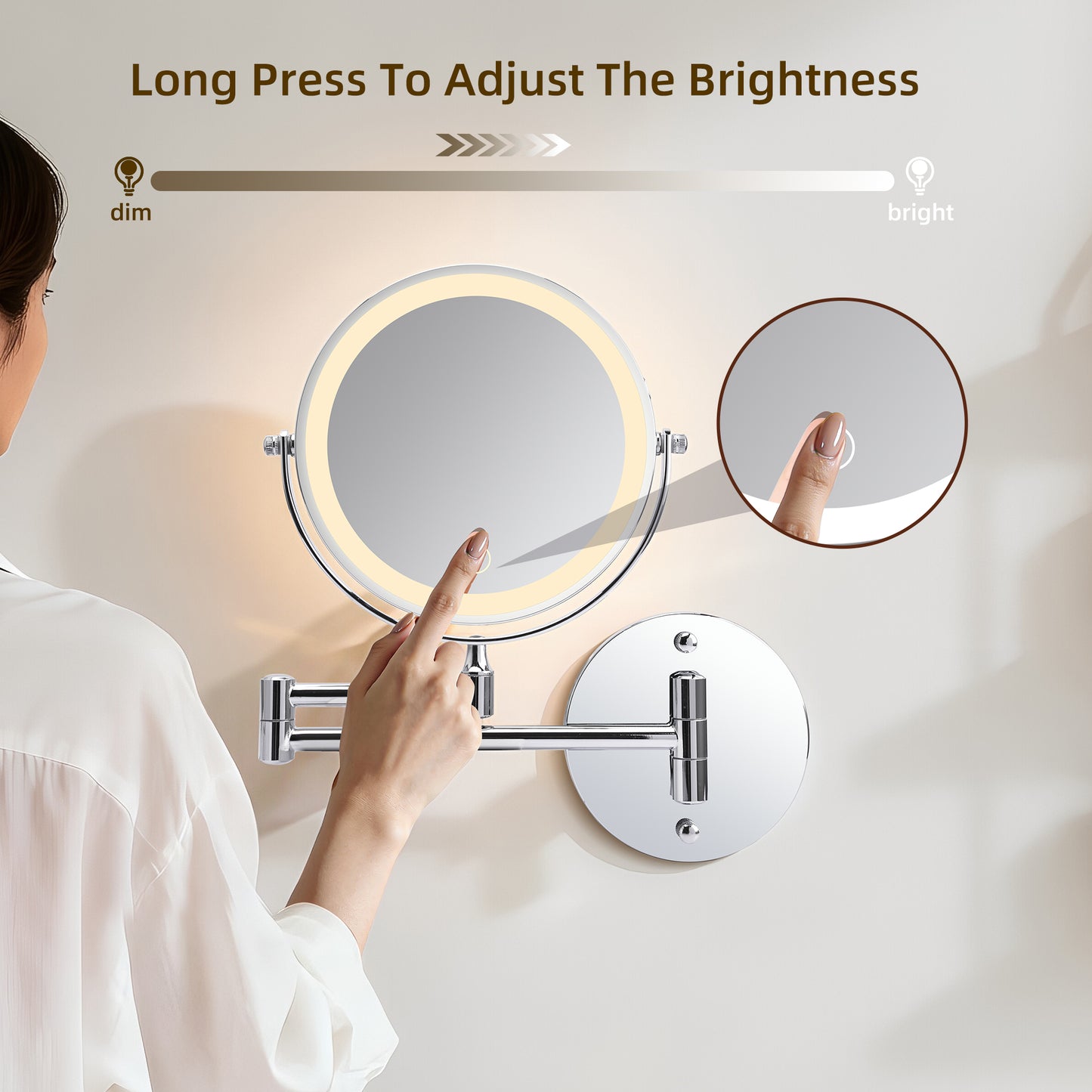 Rechargeable Wall Mounted Makeup Mirror with Lights - Chrome