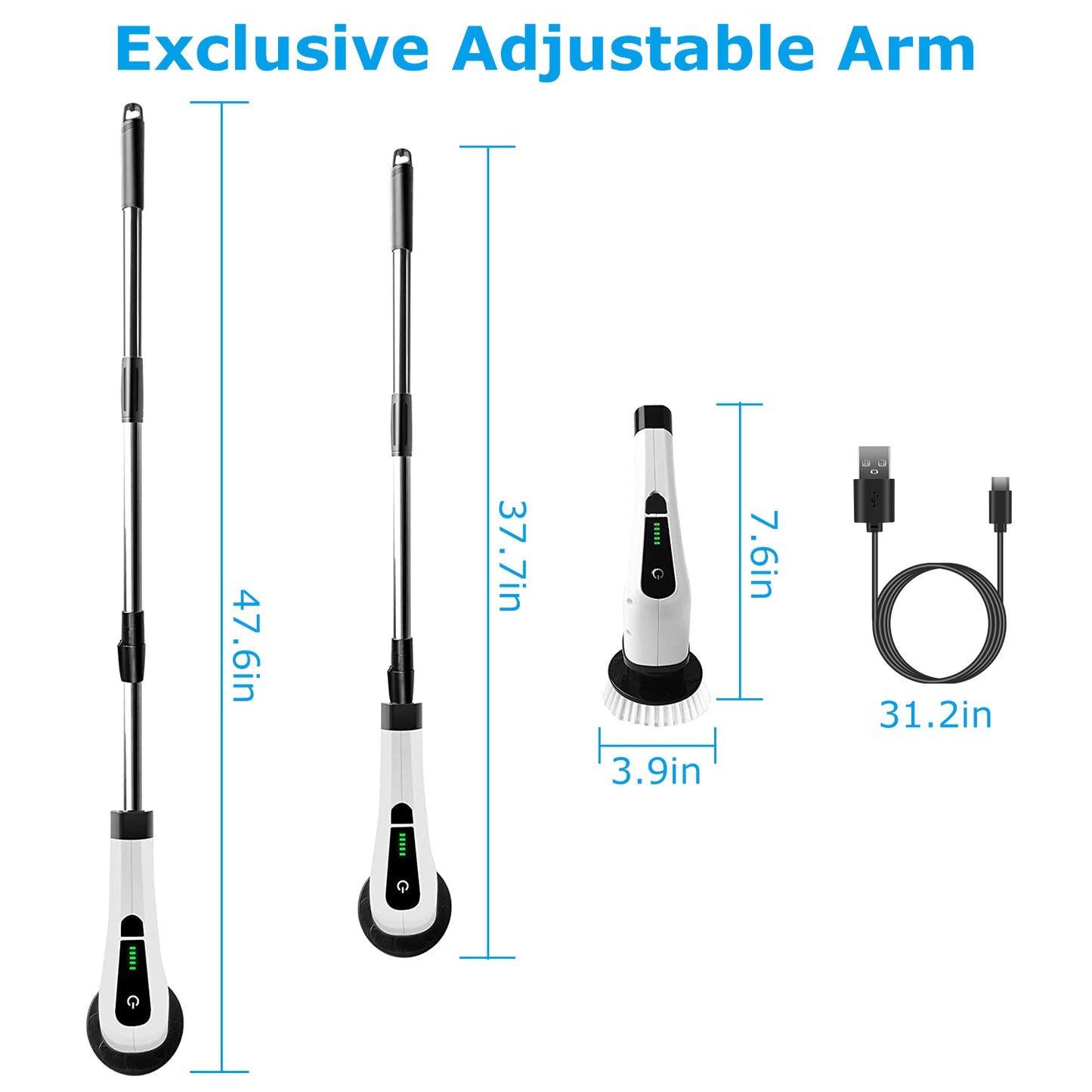Electric Spin Scrubber Cordless Rechargeable Bathroom & Tile Cleaner with 8 Replaceable Heads