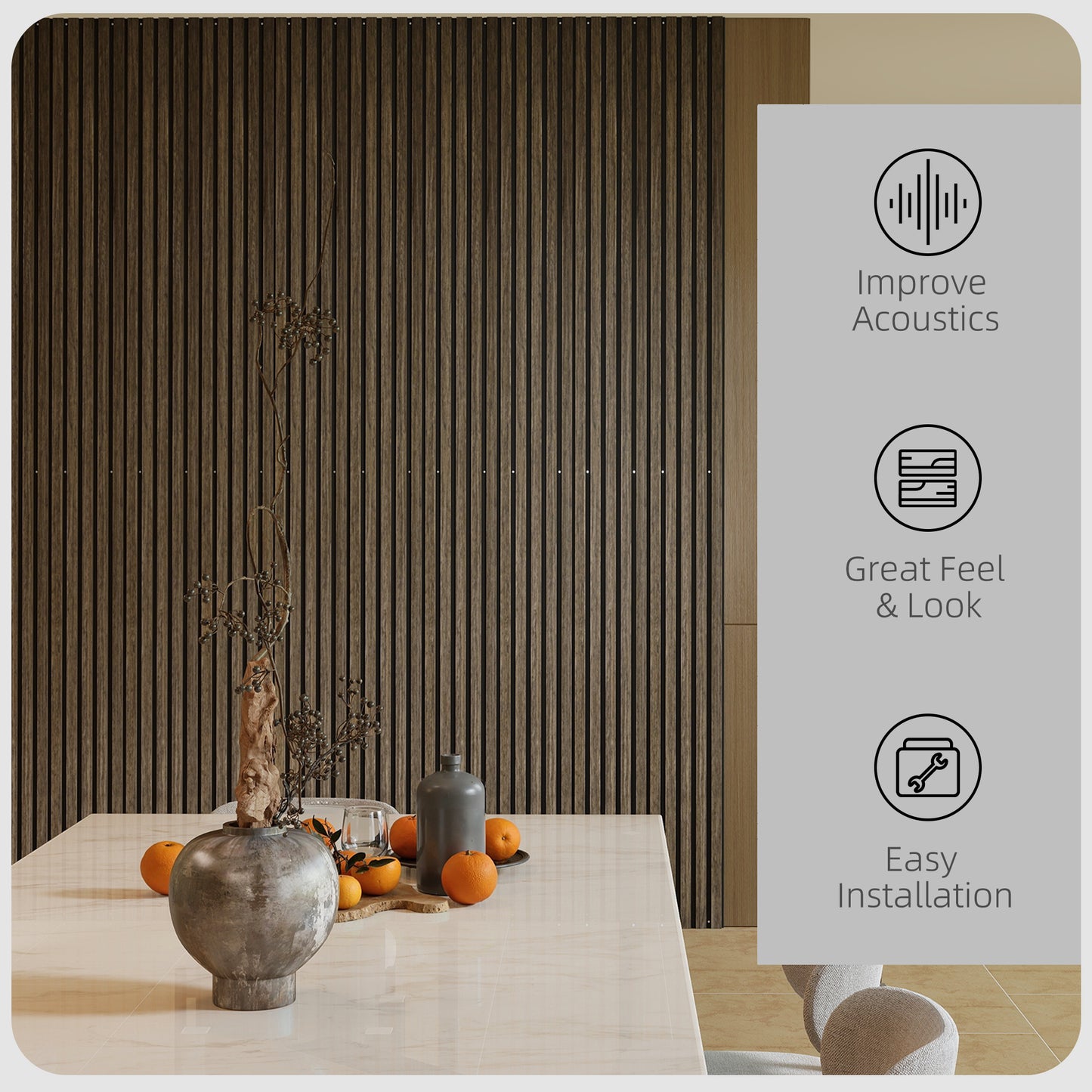 Acoustic Wood Wall Panels - 4 Pack Sound Absorbing Slats, Walnut