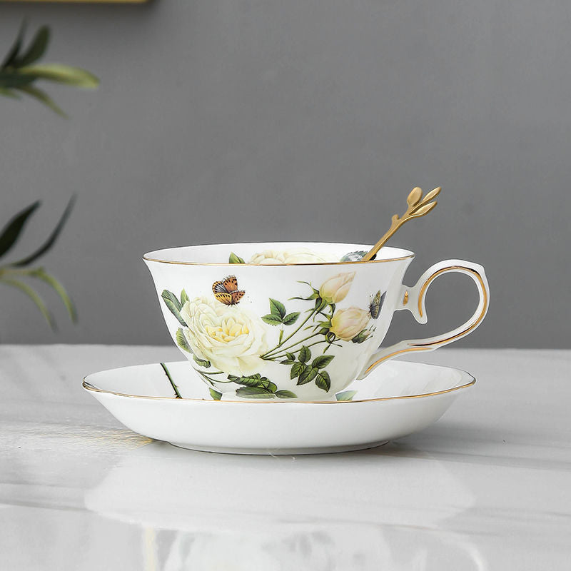 Luxury European-Style Coffee Cup & Tea Set with Gold Spoon - Multiple Colors