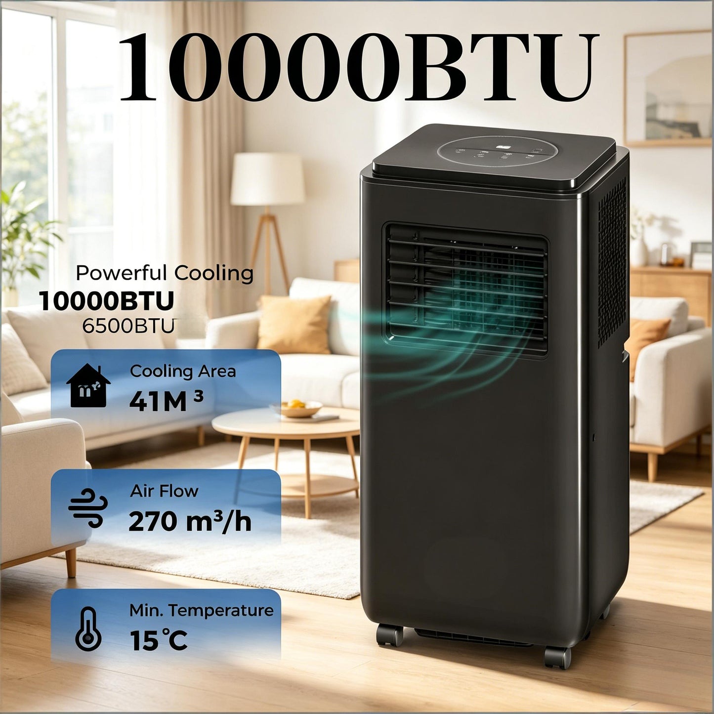 Portable Air Conditioner with Five Modes - Black
