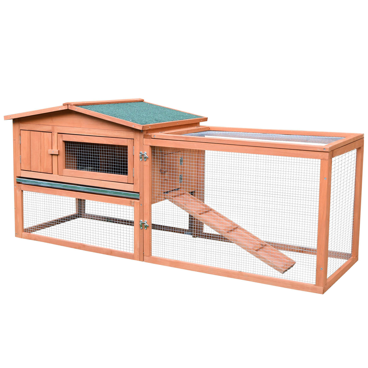 Outdoor Wooden Rabbit Cage 62 Inch with Detachable Run and Elevated Main House