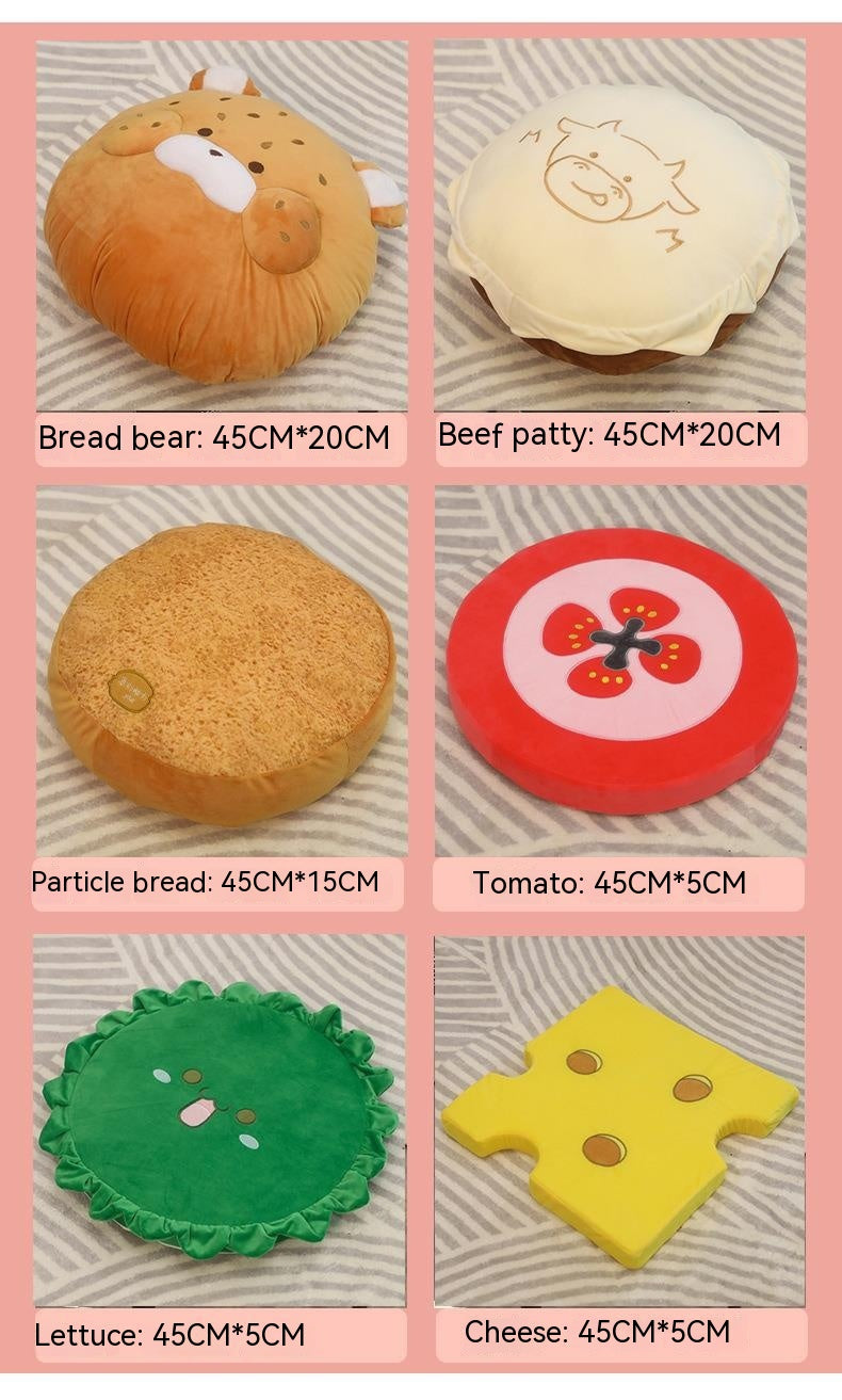 Cartoon Hamburger Pillow Cushion Bed Backrest - Removable & Washable