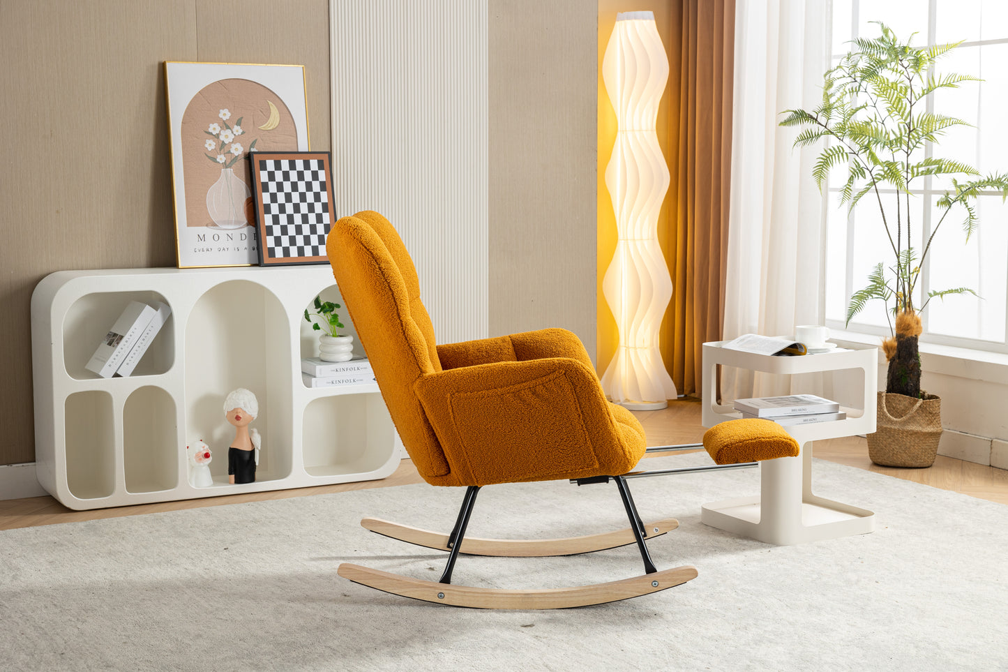 Teddy Fabric Rocking Chair with Adjustable Footstool - Caramel