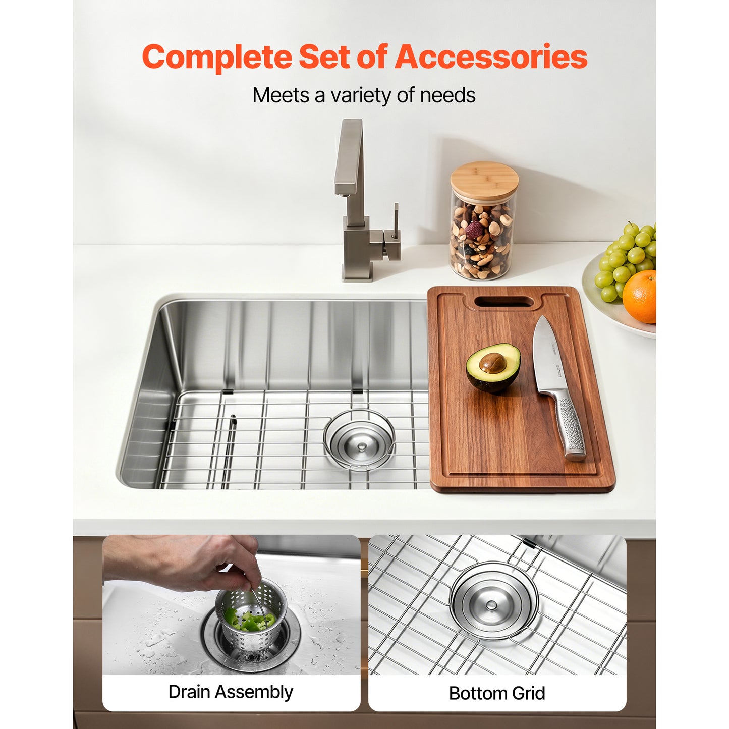 30-Inch Undermount Kitchen Sink - Single Bowl Stainless Steel Farmhouse Basin for RV, Prep, Laundry