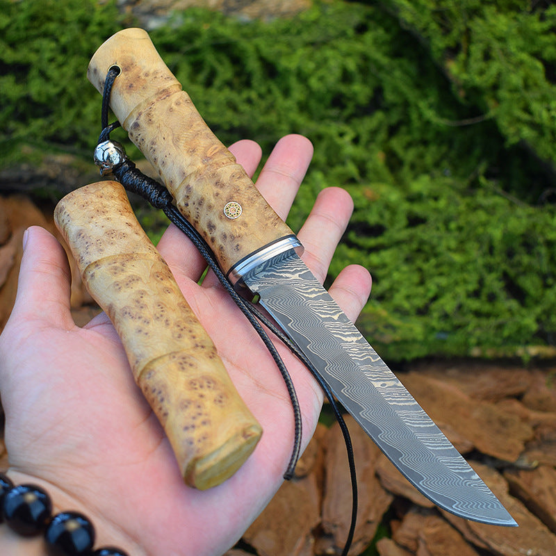 Handmade Damascus Steel Tactical Camping Knife with Red Shadow Wood Handle
