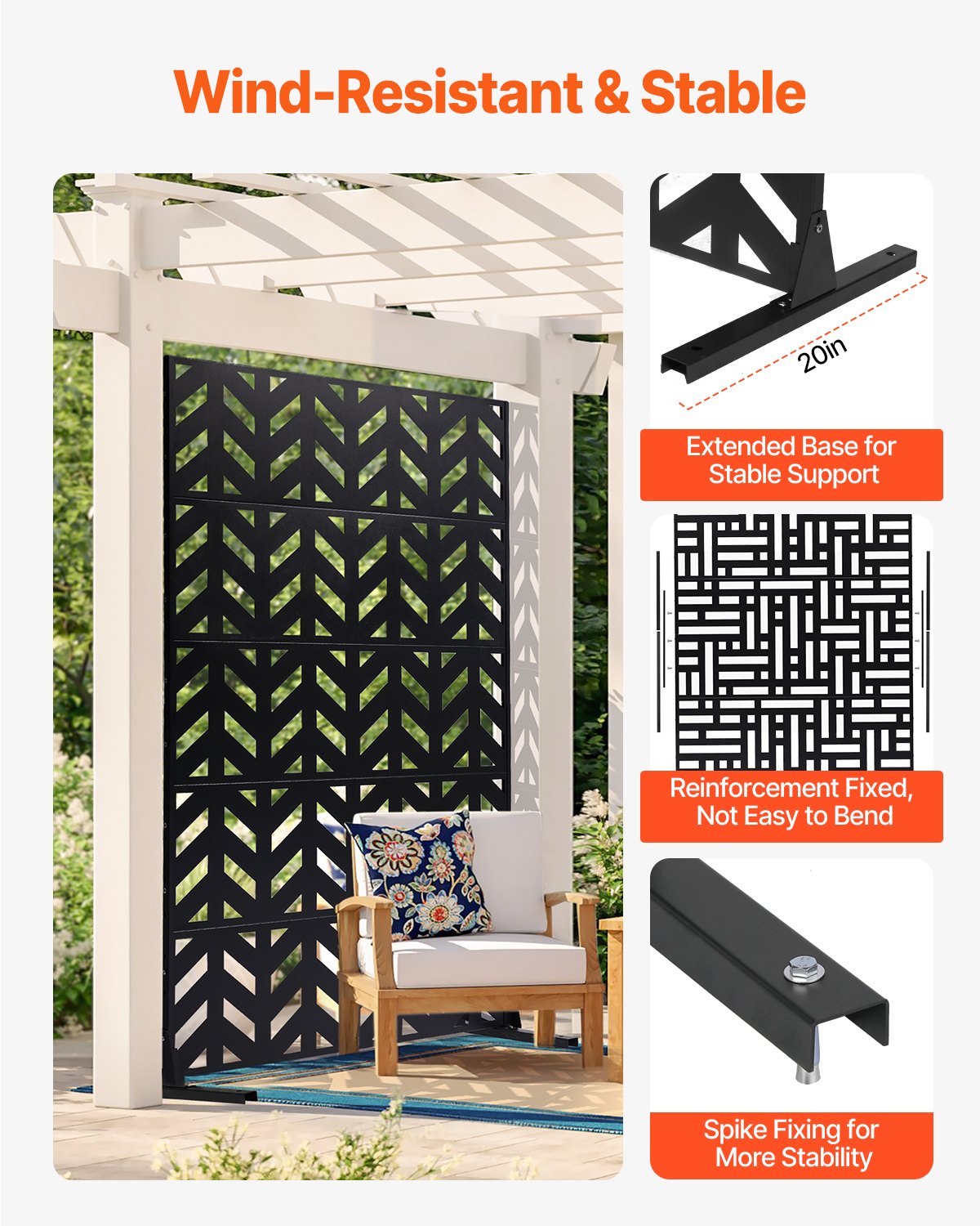 Metal Privacy Screen 47x72 Inches Outdoor Freestanding Garden Barrier - Black