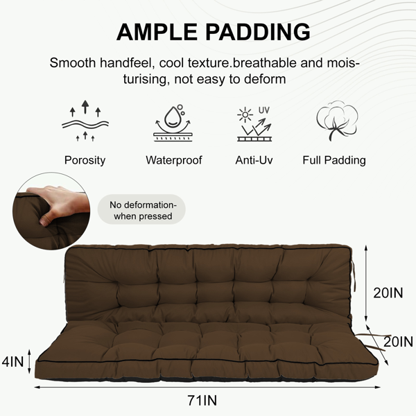 Outdoor Swing Cushions 70 Inch Waterproof 4-Inch Thick Replacement Seat with Backrest & Ties for Patio Garden