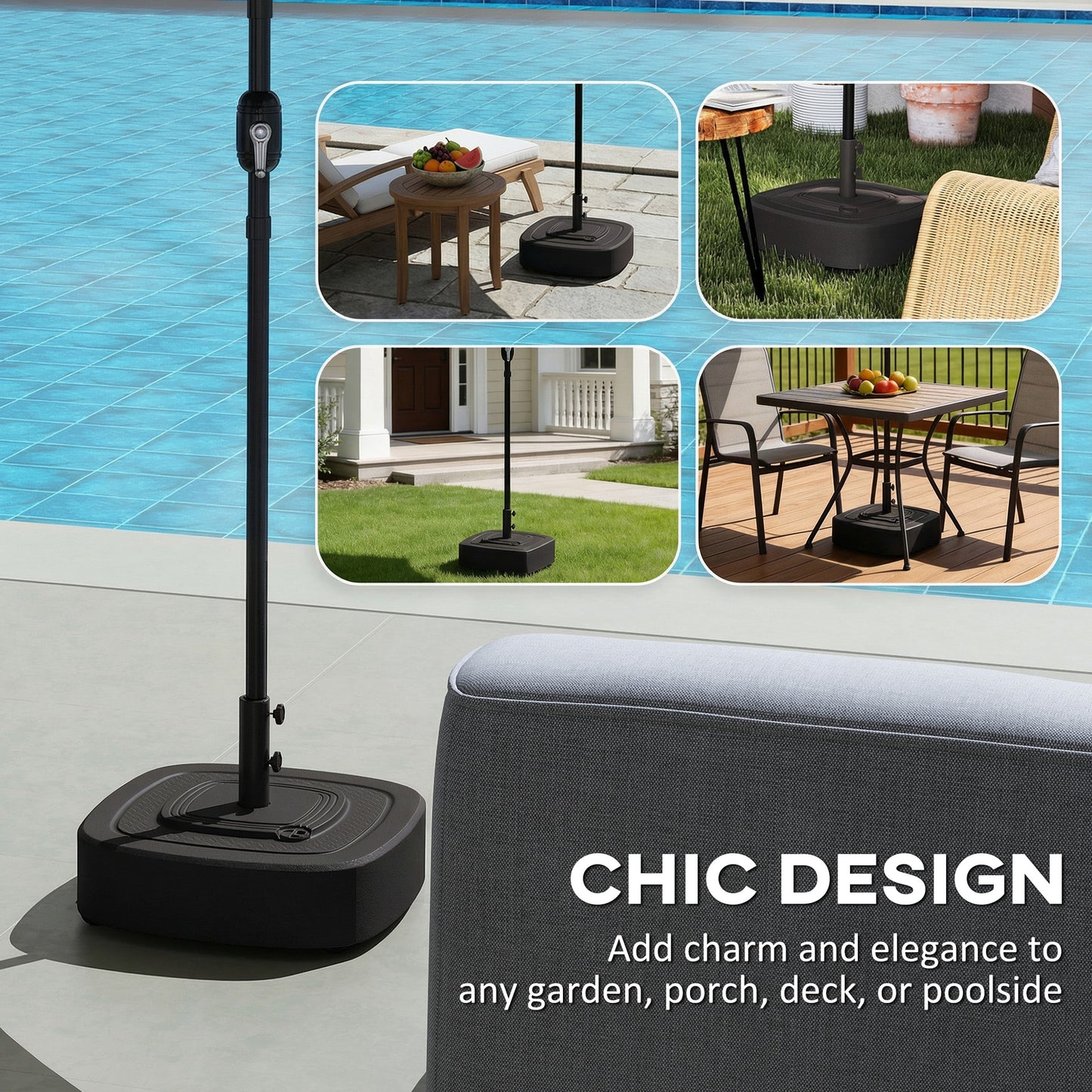 Patio Umbrella Base with Wheels - Fits 1.5" & 1.9" Poles