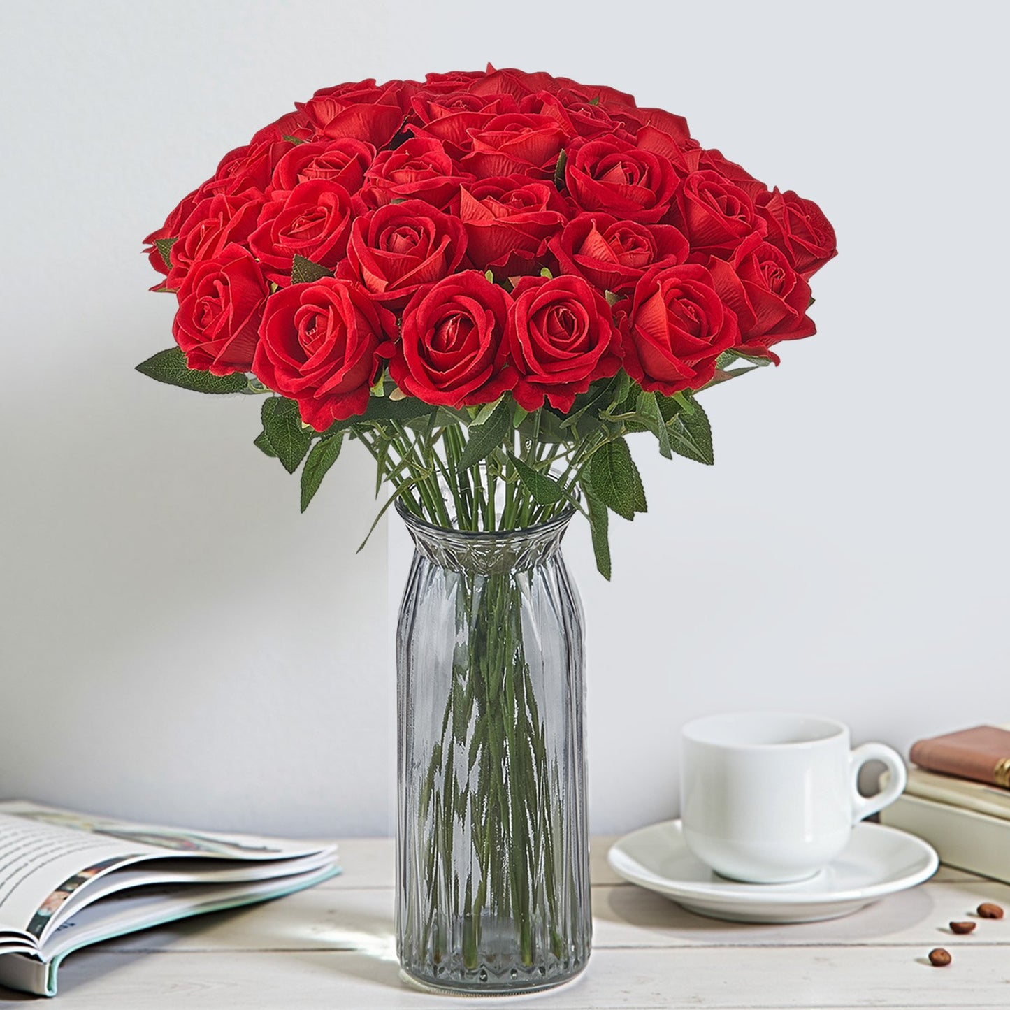 Artificial Red Roses Bouquet - 500 Lifelike Faux Flowers for Home Decor