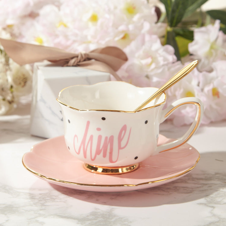 Coffee Cup and Saucer Set with Handle - Pink or Blue, 150ml Capacity