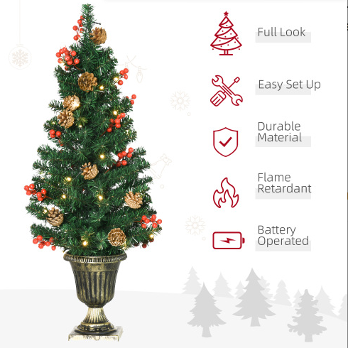 Prelit Christmas Decoration Set - Wreath, Garland & 2 Trees with LED Lights