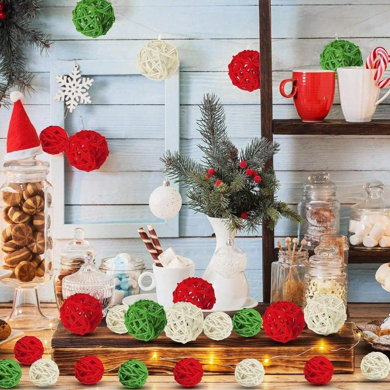 30 Pcs Christmas Rattan Balls - Decorative Vase Filler Ornaments
