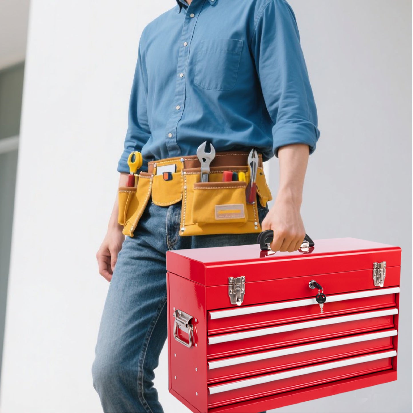 Heavy Duty Metal Tool Box 21-inch with 4 Drawers, Portable Steel Chest, Locking & EVA Liners