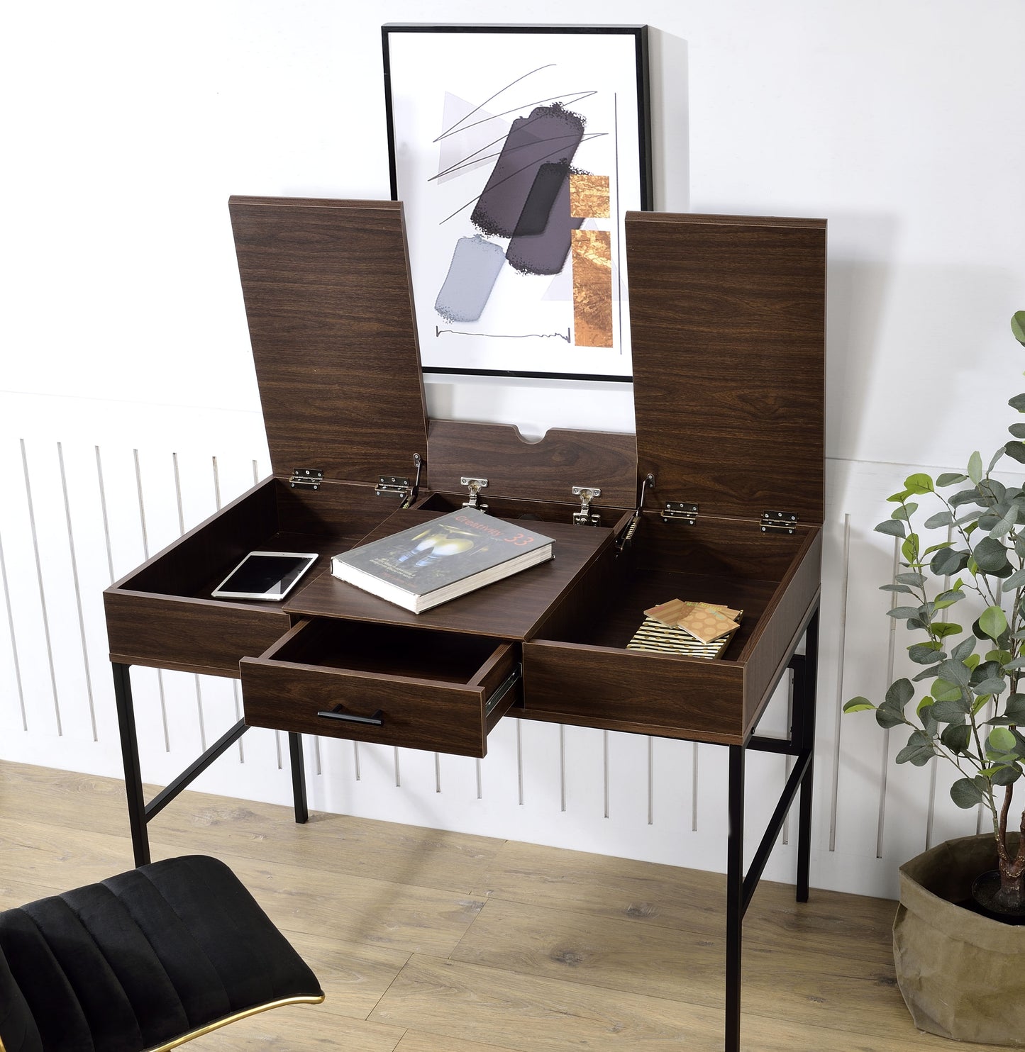 Black Oak Writing Desk with USB Port - 42" Rectangular Design