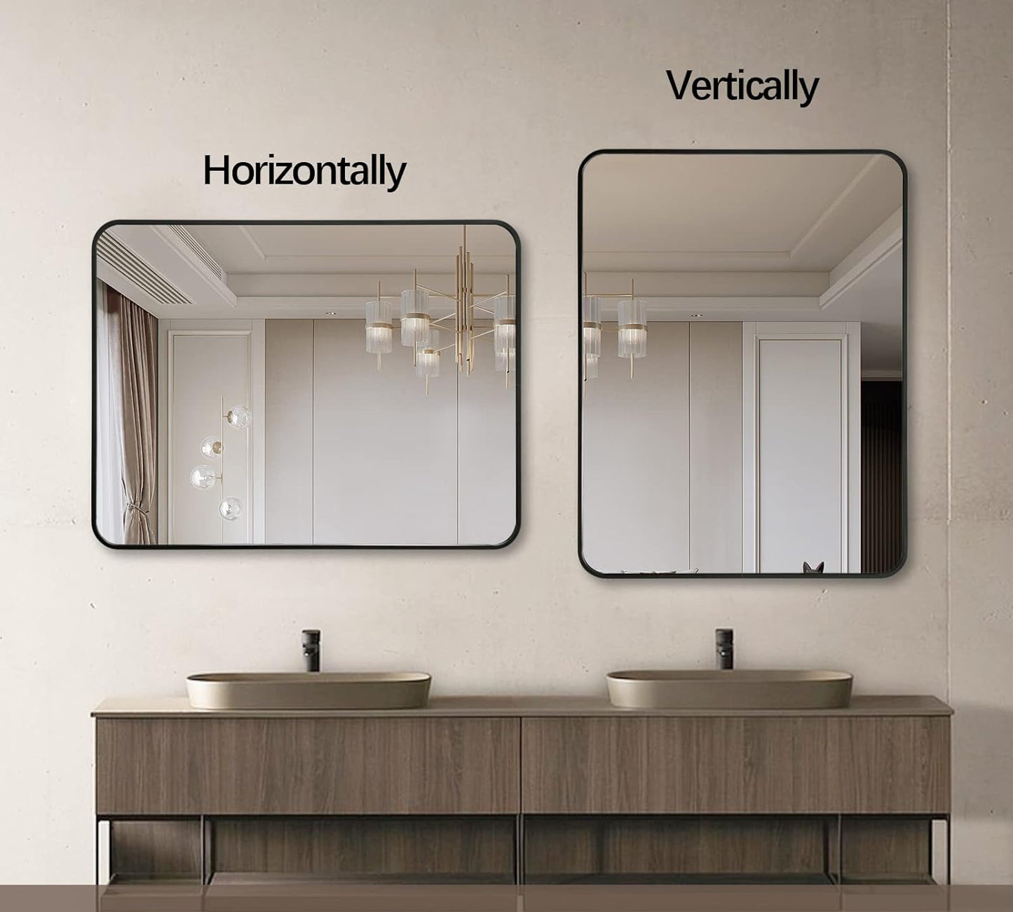 24x36 Inch Black Metal Framed Rectangular Bathroom Mirror