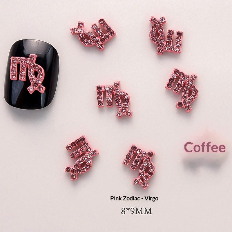 12-Piece Zodiac Sign Nail Art Decorations Set - Trendy 3D Nail Tips for Aries Leo Pisces
