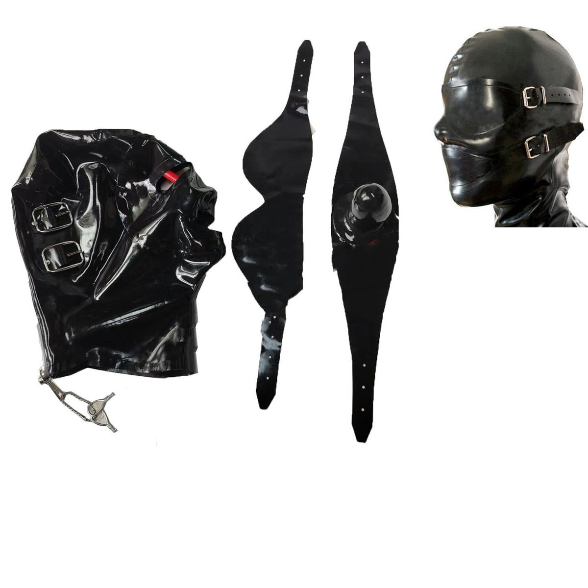 Men's & Women's Latex Head Cover with Mouthpiece and Nose Tube - Black