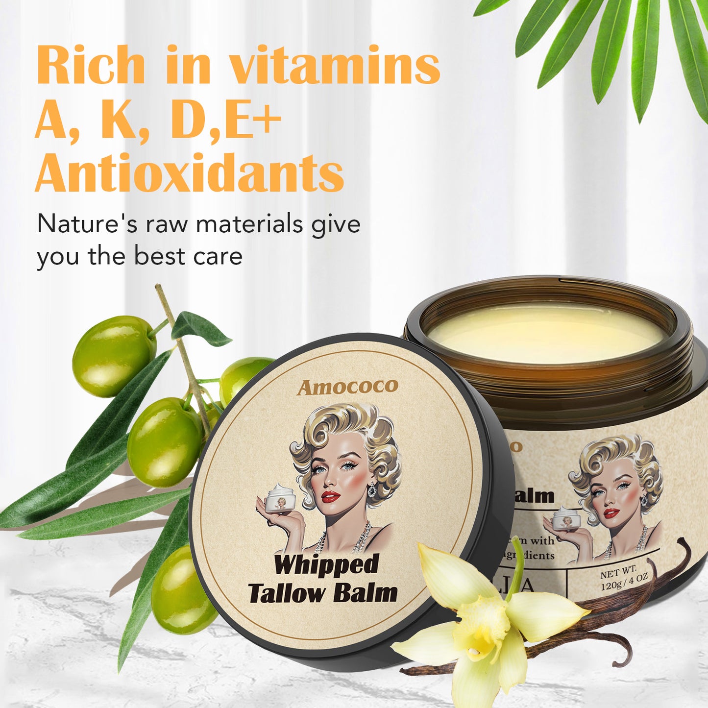 Whipped Tallow Balm - Natural Deep Hydration Face & Body Cream, 120g